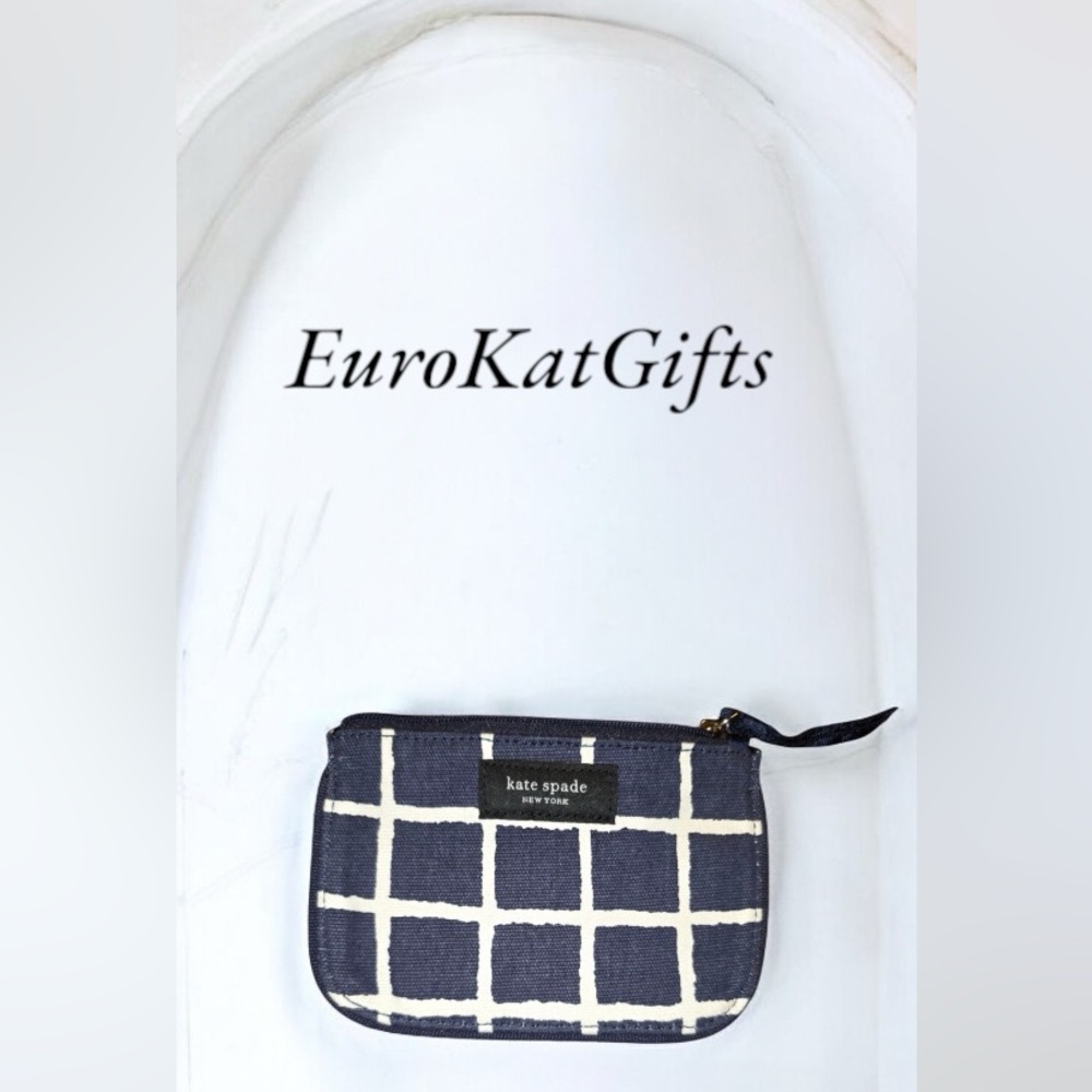 Kate Spade Forest Blue White Geo print Clutch Coin Purse Like new no tag EUC
